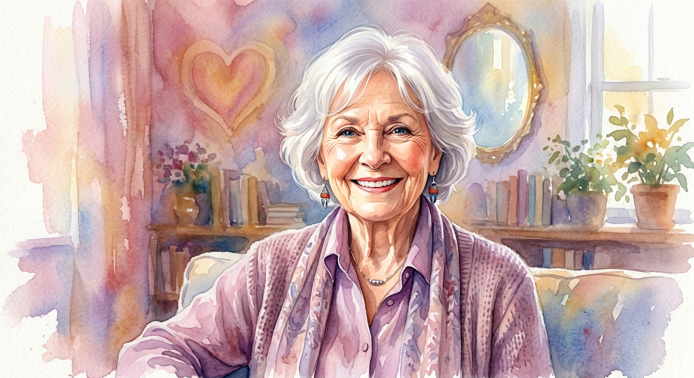 Illustrated portrait of Louise Hay