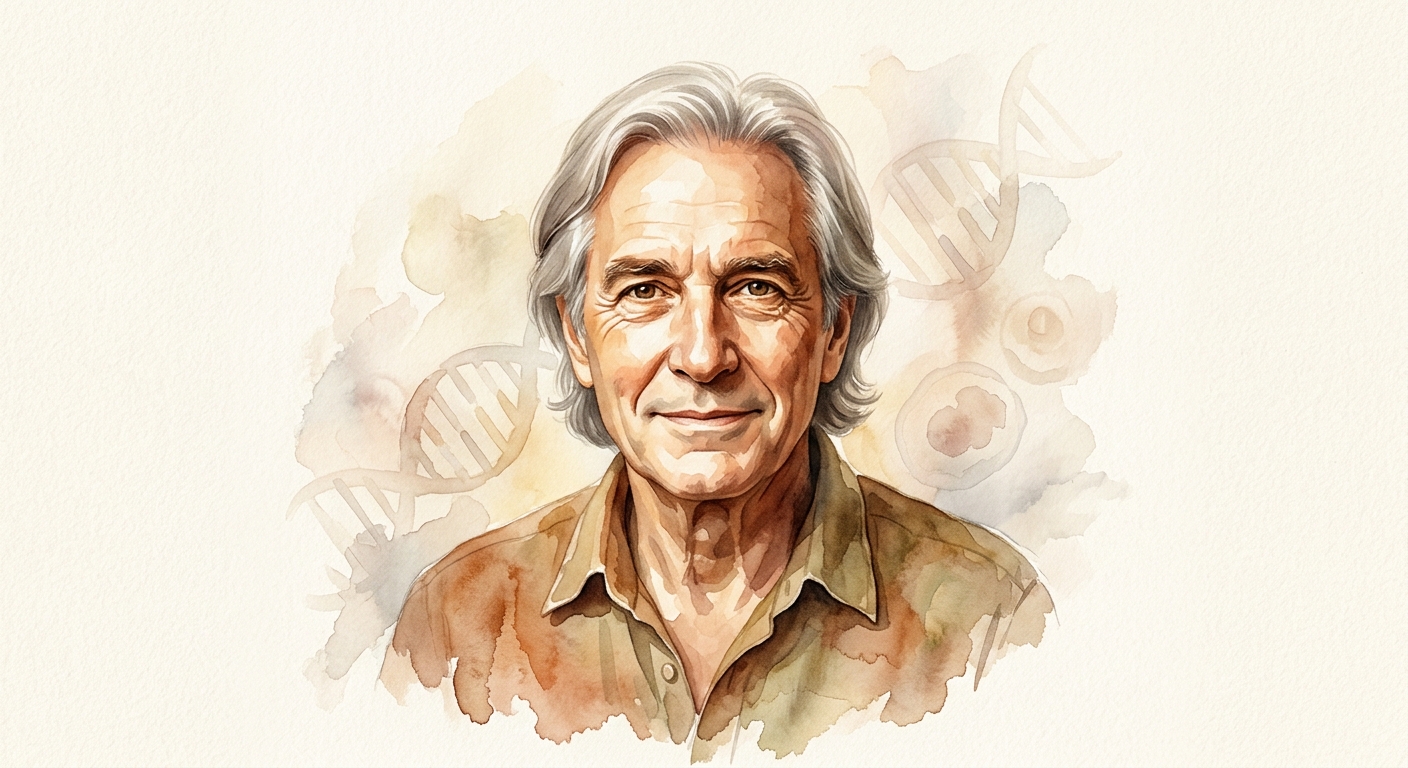 Illustrated portrait of Dr. Bruce Lipton, PhD
