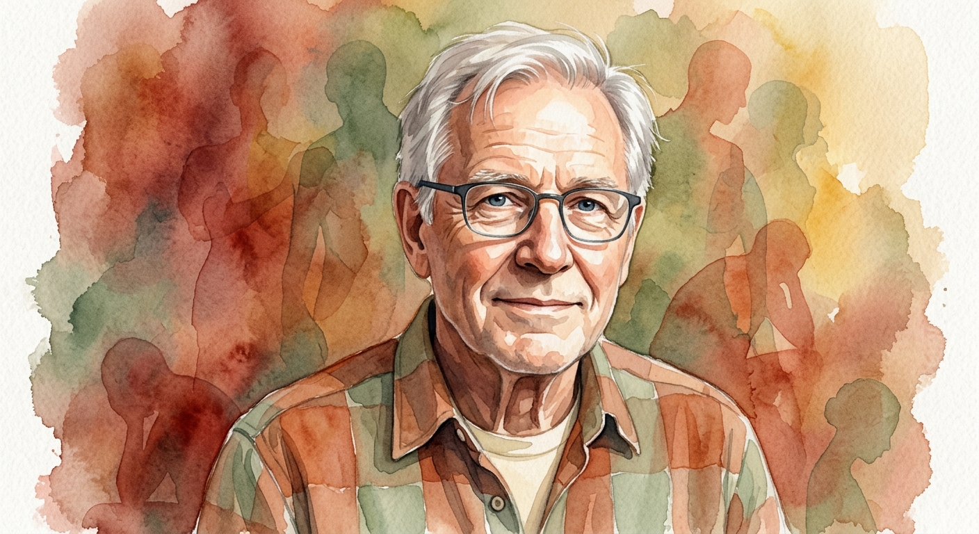 Illustrated portrait of Dr. Bessel van der Kolk, MD